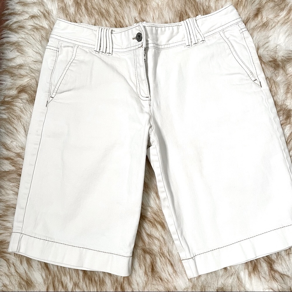Loft cream denim Bermuda shorts